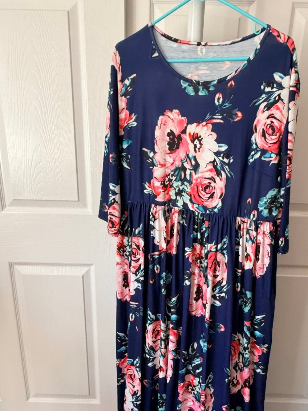 Navy Pink Floral Maxi Dress with Pockets Plus Size 2X-3X